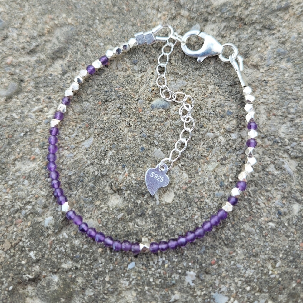 Amethyst & Fine Silver Beaded Bracelet NWOT